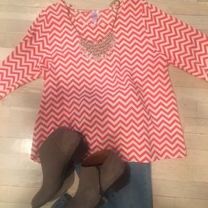 Alya Orange and White Chevron Blouse